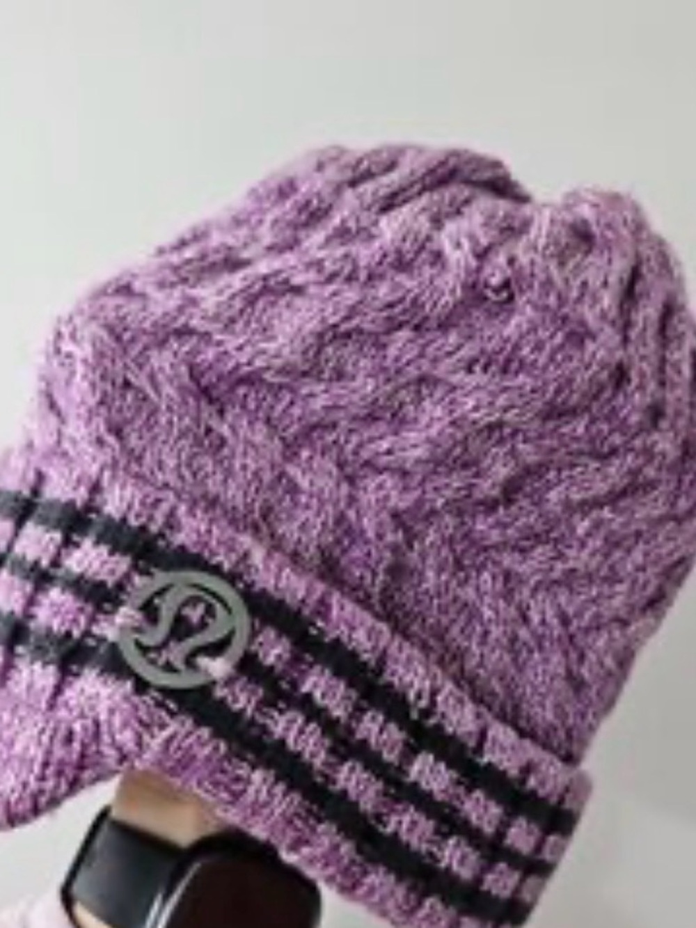 lululemon athletica Lavender Cable Knit Beanie with Black Trim